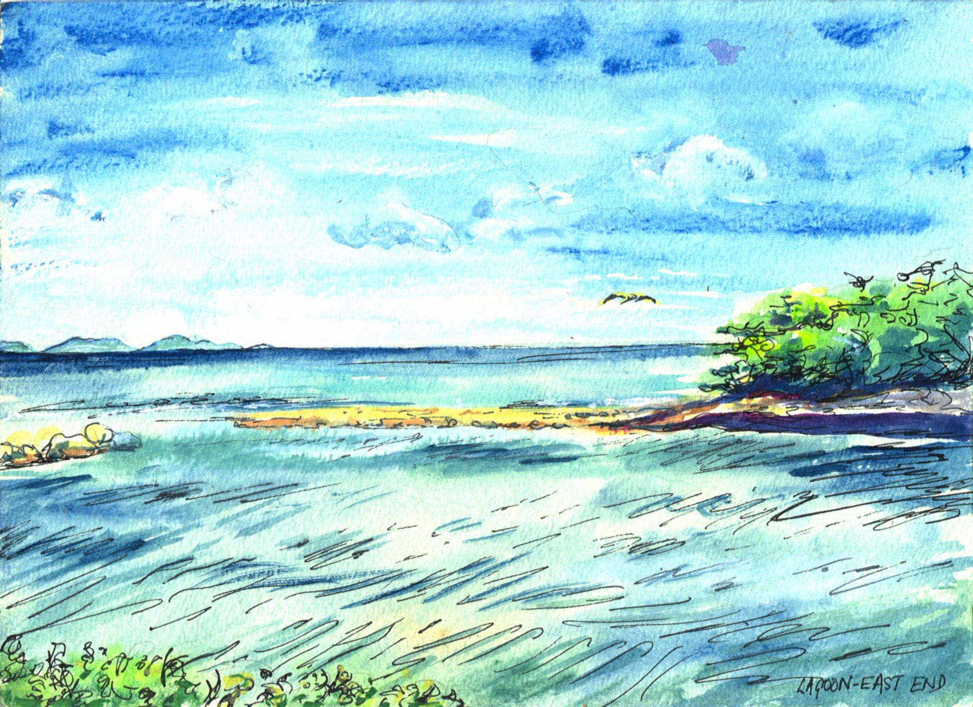 Caribbean Landscape 1 watercolour and inks