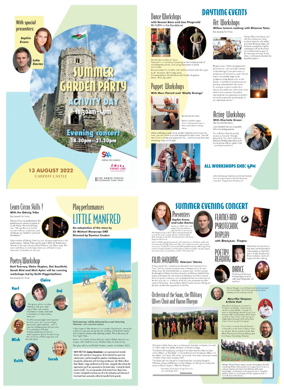 4 page double side print events leaflet for Cardiff Castle Activity Day