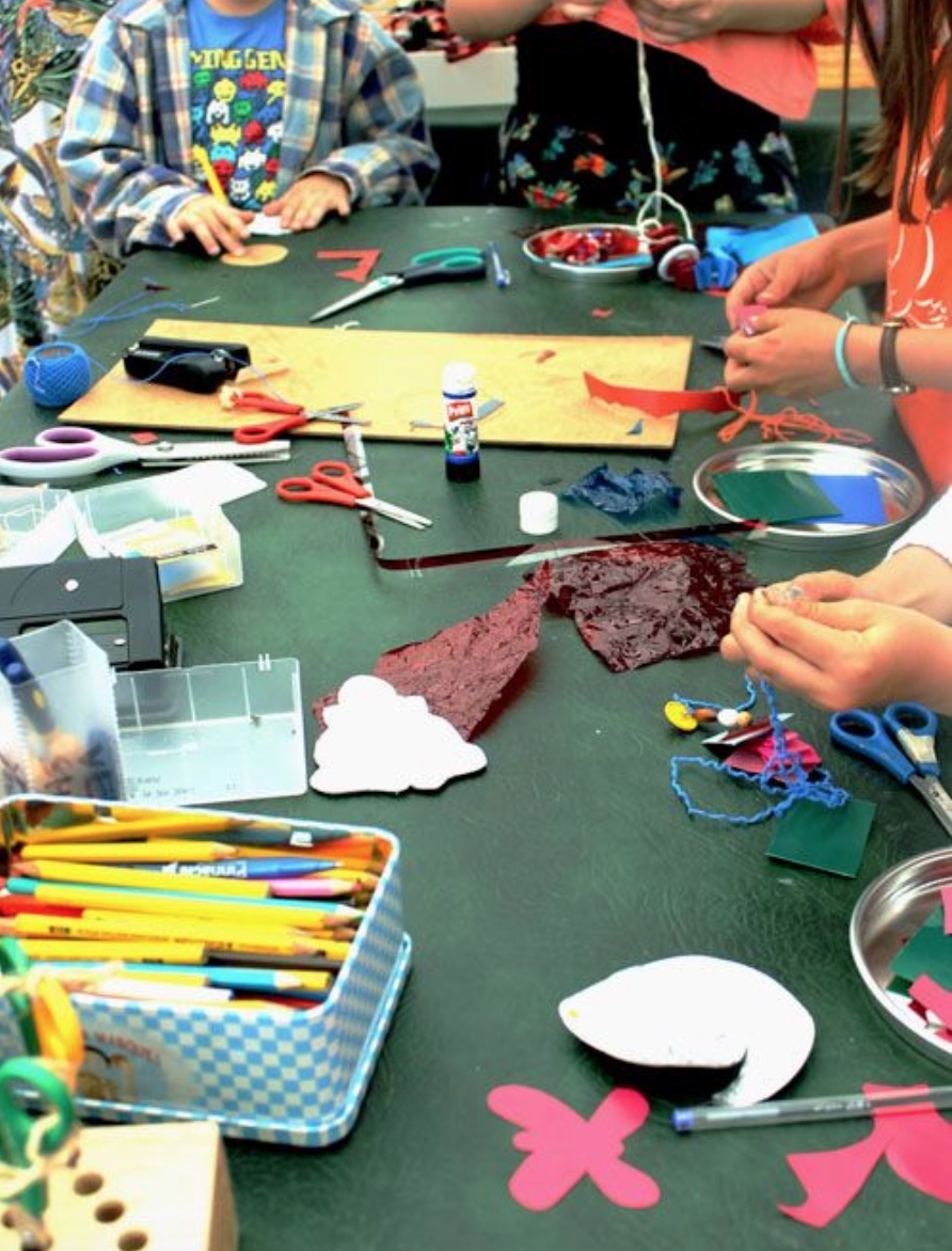 Messy crafting table at a workshop